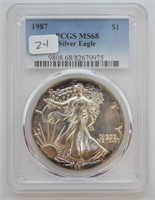 1987 SILVER EAGLE PCGS MS68 TONER