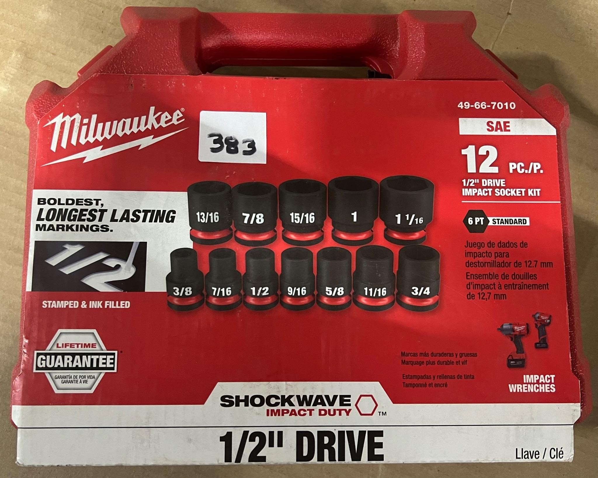 Milwaukee 12pc 1/2" Drive Impact Socket Kit, SAE