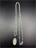 .925 Solid Silver Pendant w/ White Opal