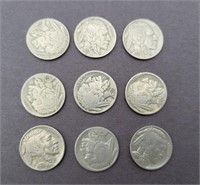 1937 Buffalo Nickels (lot of 9)