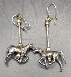 Unmarked Horse Dangle Earrings, 1.5"
