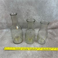 3 Clear Glass Carafes