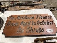 Artificial flowers sign