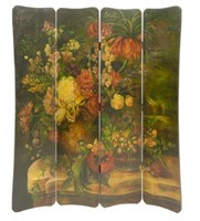 DECORATIVE PAINTED FOUR-PANEL FOLDING SCREEN