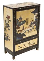 CHINESE GILDED BLACK LACQUER TWO-DOOR CABINET