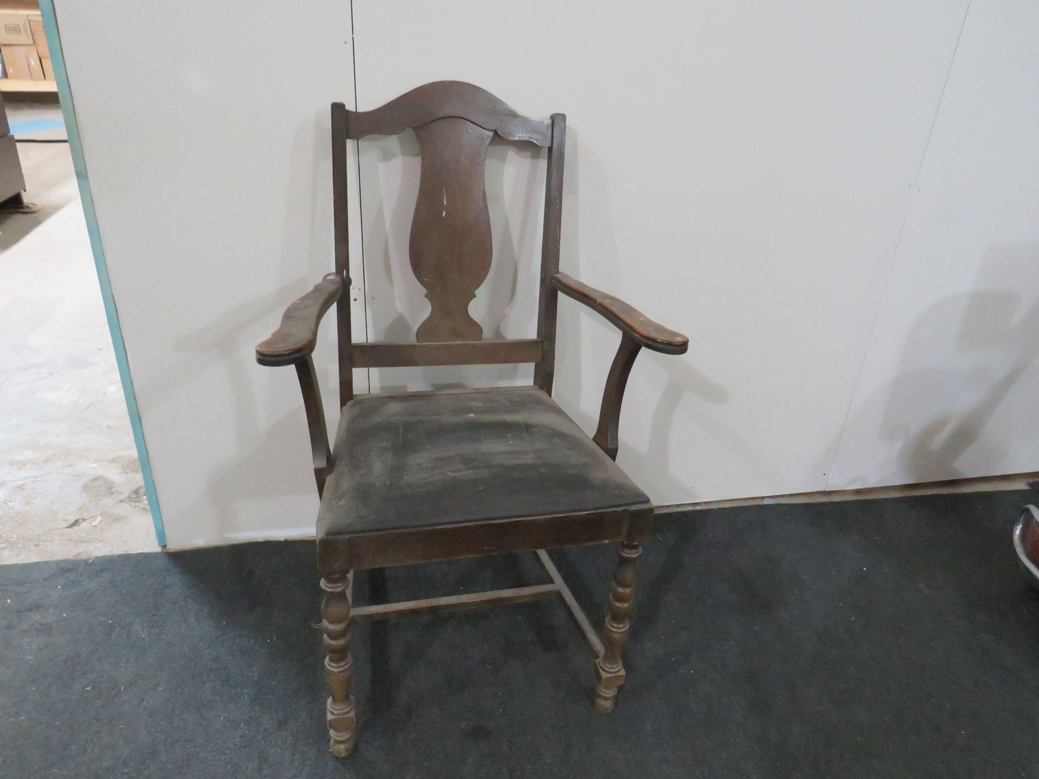 ANTIQUE WOODEN CHAIR LEATHER SEAT