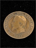 Antique 1861 Napoléon III Empereur Dix Centimes