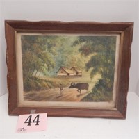 OLD FRAMED PRINT BY RONY MAN LEADING WATER