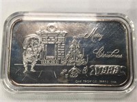 1 Ounce .999 Fine Silver Bar - Christmas 1989