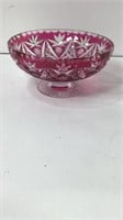 Bohemian Cut-To-Clear Cranberry Glass Dish U16A