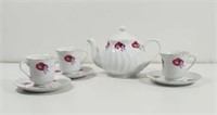 Red Hat Society Tea for Three Gold Trim Tea Pot,3