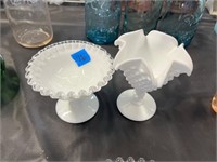 (2) Milk Glass Pedestal Dishes