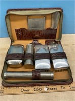 Vintage Travel Grooming Set In Leather Case