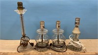 4 Vintage Glass Table Lamps (14" To 8.5"H)