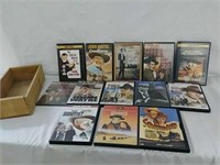 Collection of 13 John Wayne DVDs in small wooden