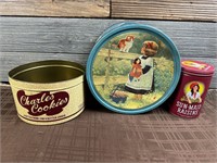 3pc Tin Lot Charles Cookies SunMaid Raisins