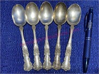 5 Old Sterling Silver spoons 3.49-ozt "S"