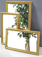 3Pc Set Bevel Edge Mirrors with Gold Frames