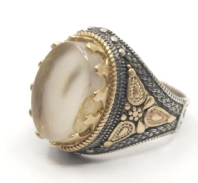 925 ORNATE RING WITH AGATE INSERT SIZE 10