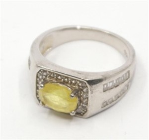 STERLING RING W/ YELLOW & WHITE SAPPHIRE SIZE 8