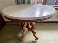 Oval Walnut Renaissance Revival Marble Top Table