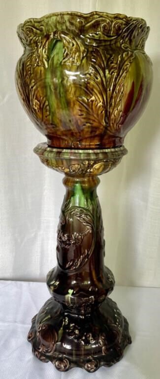 Weller Majolica Pottery Blended Jardiniere & Stand