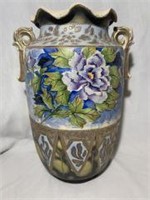 Antique Gaudie Satsuma Vase Pierced Handles Great