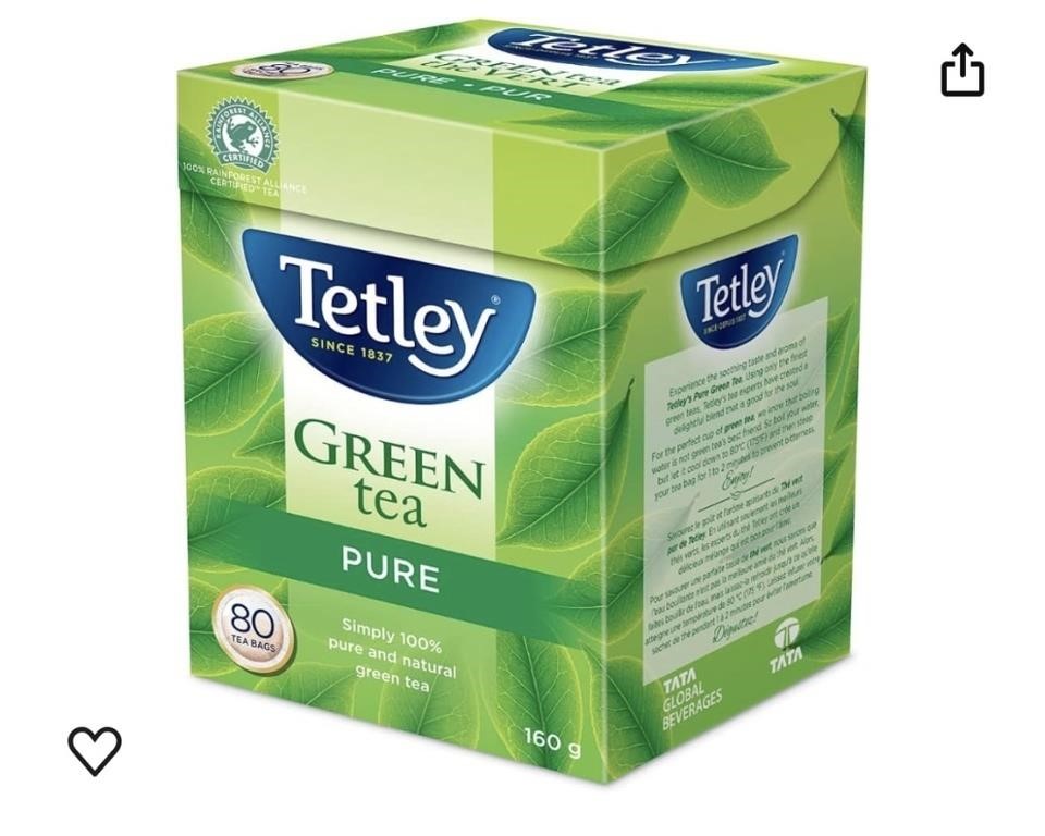 Tetley Pure Green Tea - 80 Tea Bags, 160 Grams,