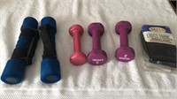 Assorted Hand Weights and Pair of Workout Gloves