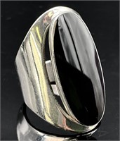 Sterling Silver Black Stone Oval Ring, Sz 6.5