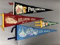 4pc Vtg City Felt Pennants w/ Phila, LA , AC