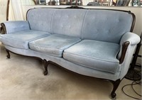 Vintage Blue Velour 3 Seater Parlour Sofa