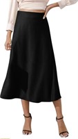 (Size: L) Womens Midi Skirt High Waisted Solid