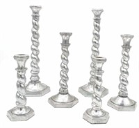 Collection of Plated  Brass Candlesticks