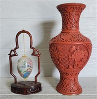 Chinese Handblown Painted Egg & Vase