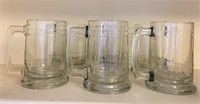 6 Glass Beer Mugs with Handles