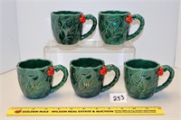 Set of (5) vintage Lefton Holly Leaf cups
