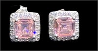 RUBELITE & MICRO PAVE CZ STUD EARRINGS