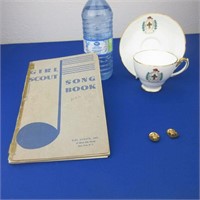 Boy Scout Cup & Saucer, 2 Scout Pins &