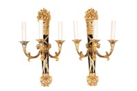 PAIR OF FRENCH EMPIRE BRONZE WALL SCONCES