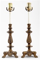 Brass Candlestick Holders Mounted as Lamps, Pair