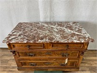 Marble Top Burl Front 4 Drawer Chest