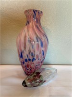 Blue & Pink Art Glass Vase & Decorative Glass