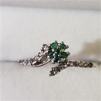 Silver Rhodium Plated Emerald Ring