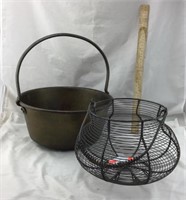 Brass Bucket Pail and Egg Basket