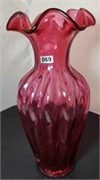 Cranberry Melon Rib Vase 11" Tall