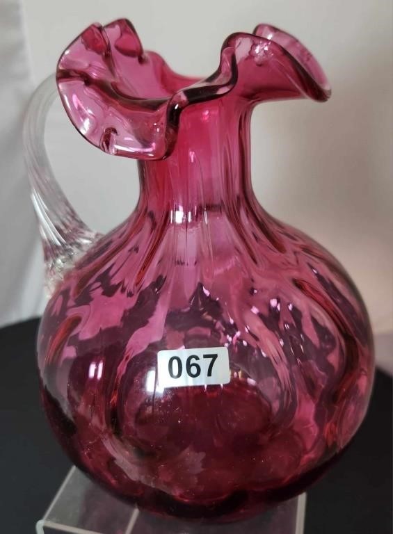 Cranberry Dot Optic Pitcher 6 1/2" Tall