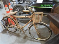 EARLY BAMBOO FRAMED BICYCLE WITH BASKET