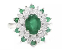 3.28 Cts Natural Emerald Diamond Ring