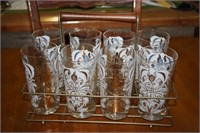 8 Retro Glasses with Holder